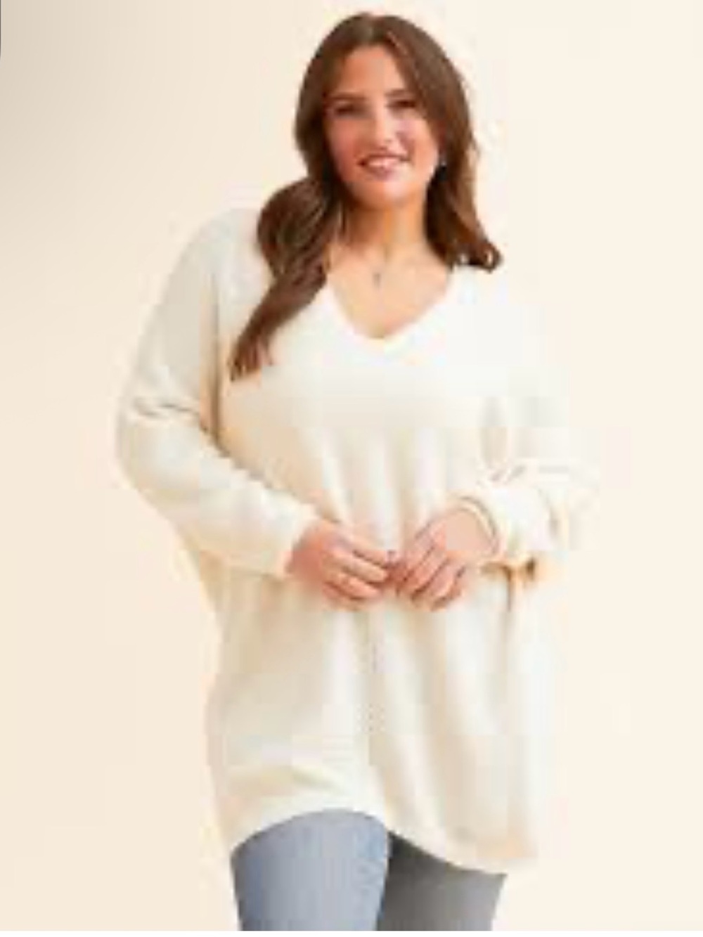 HYFVE Cream Soft V-Neck Oversized Cotton Sweater